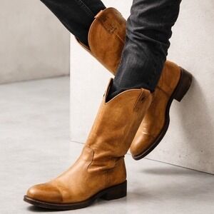 Stetson Cowboy Boots Mens Size 11 Western Smooth Golden Tan All Leather handmade